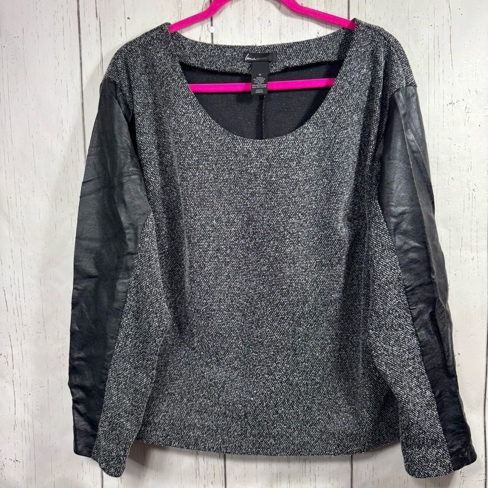 Lane Bryant Gray Knit Top Faux Leather Sleeves Size 18 Chic Modern Minimalist